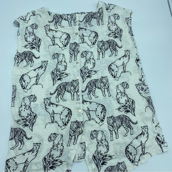 Cynthia Rowley Top Animal Print Linen Asymmetrical Hem Medium - Picture 3 of 10